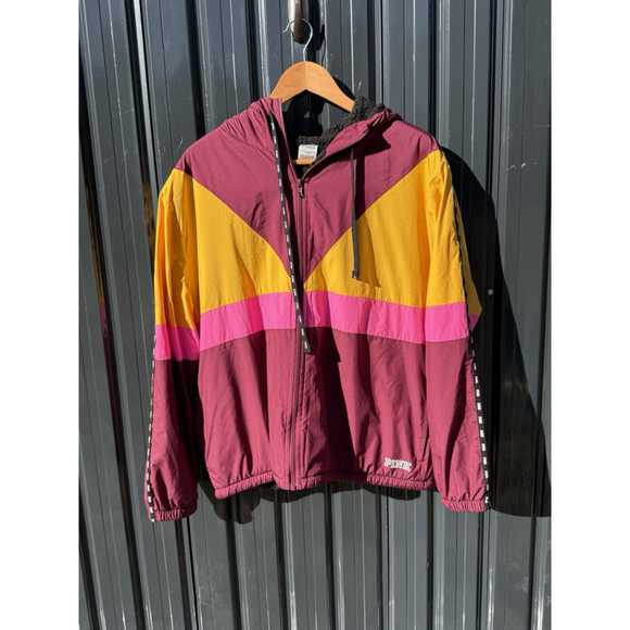 Victoria's Secret Jackets & Blazers - Women’s PINK Victoria Secret Windbreaker Jacket M/L Color block Maroon Gold EUC
